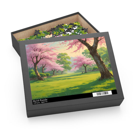 Green Grass Blooming Trees Jigsaw.