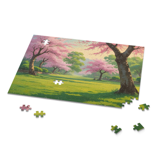 Green Grass Blooming Trees Jigsaw.